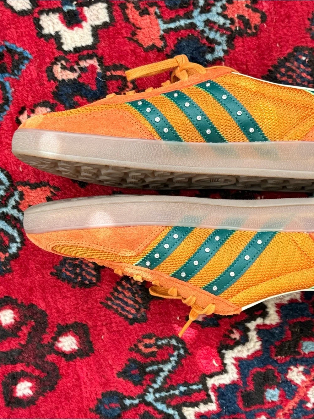 adidas Men’s Orange Sneakers with Green Stripes UK 8.5